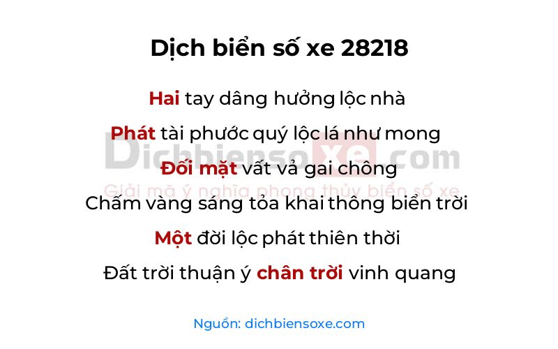 Dịch thơ biển số 28218