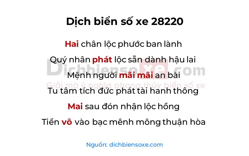 Dịch thơ biển số 28220