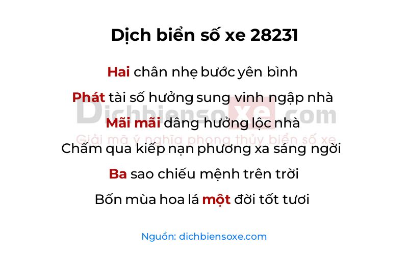 Dịch thơ biển số 28231