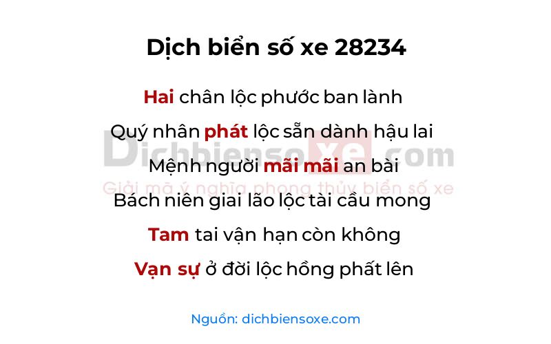 Dịch thơ biển số 28234