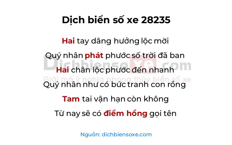 Dịch thơ biển số 28235