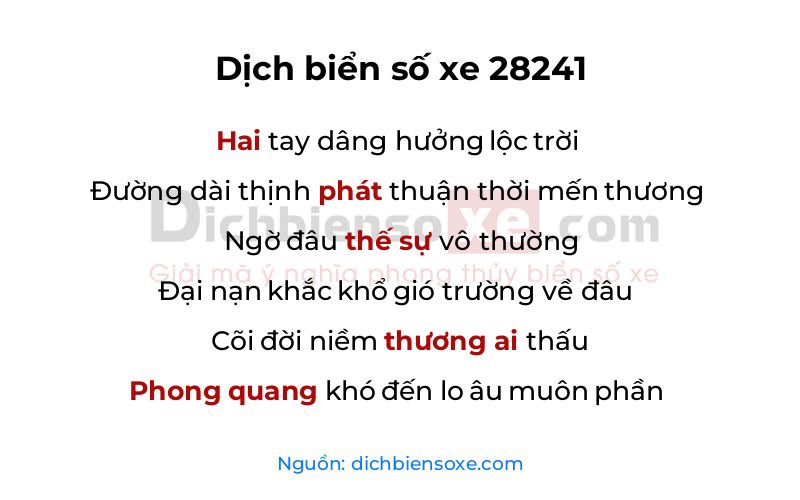 Dịch thơ biển số 28241