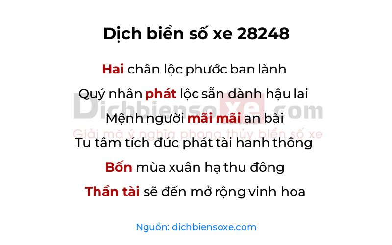 Dịch thơ biển số 28248
