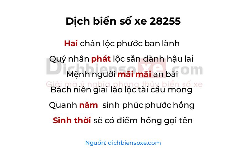Dịch thơ biển số 28255