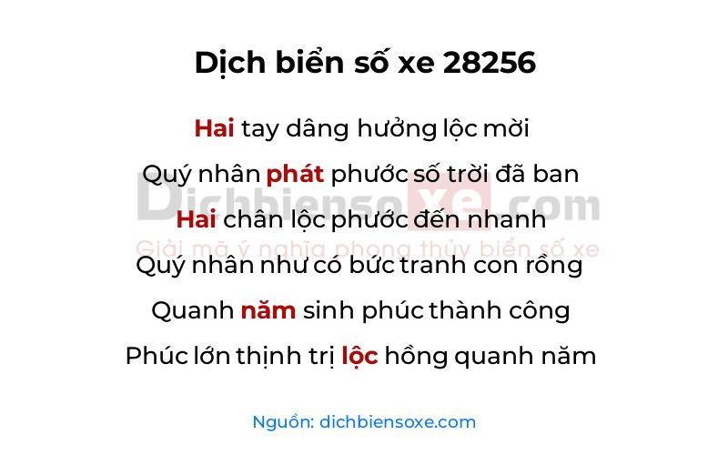 Dịch thơ biển số 28256