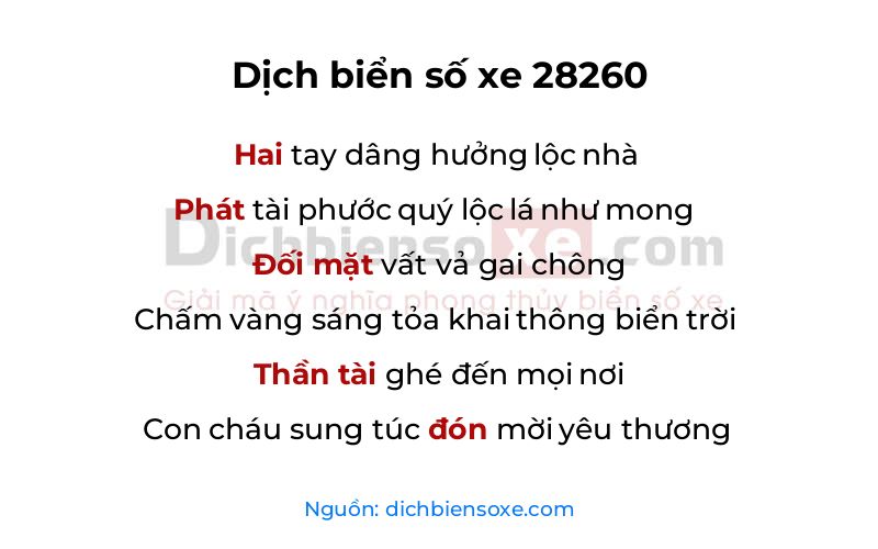Dịch thơ biển số 28260