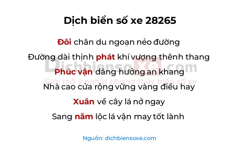 Dịch thơ biển số 28265