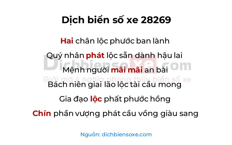 Dịch thơ biển số 28269