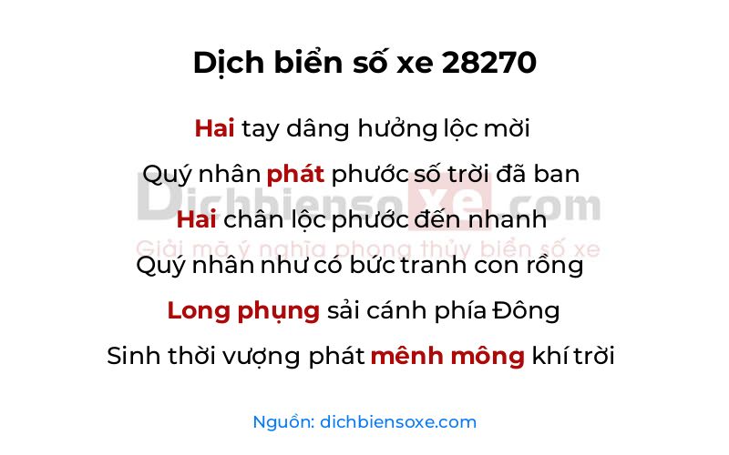 Dịch thơ biển số 28270
