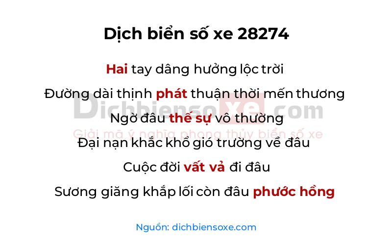 Dịch thơ biển số 28274