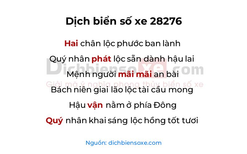 Dịch thơ biển số 28276