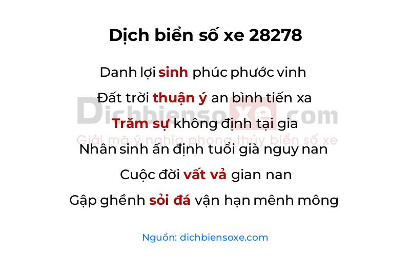 Dịch thơ biển số 28278