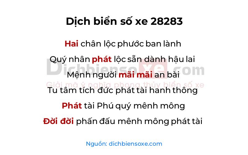 Dịch thơ biển số 28283
