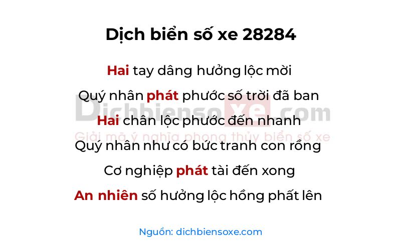 Dịch thơ biển số 28284