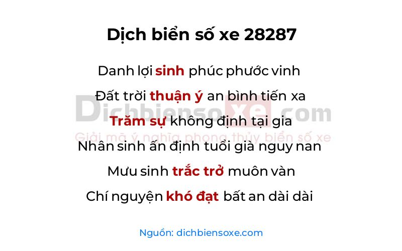 Dịch thơ biển số 28287