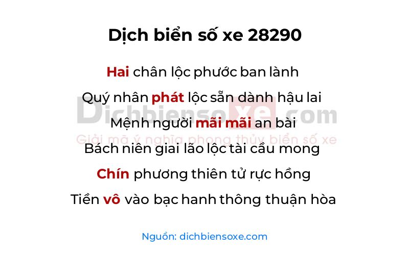 Dịch thơ biển số 28290