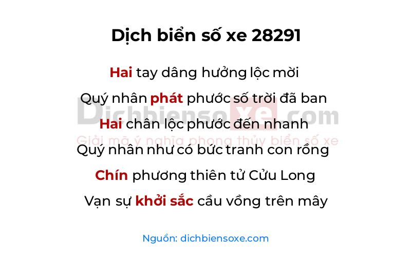 Dịch thơ biển số 28291