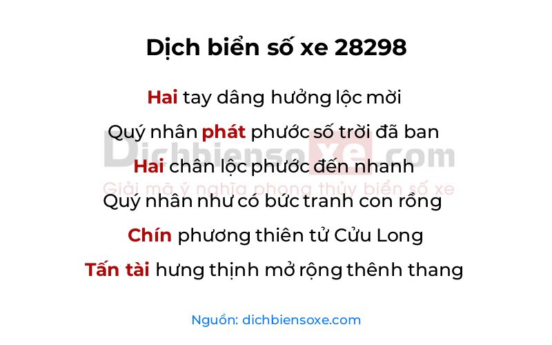Dịch thơ biển số 28298