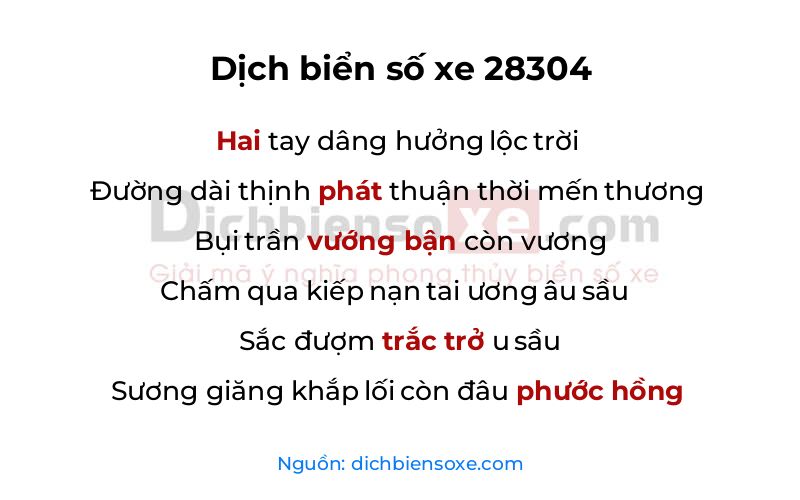 Dịch thơ biển số 28304