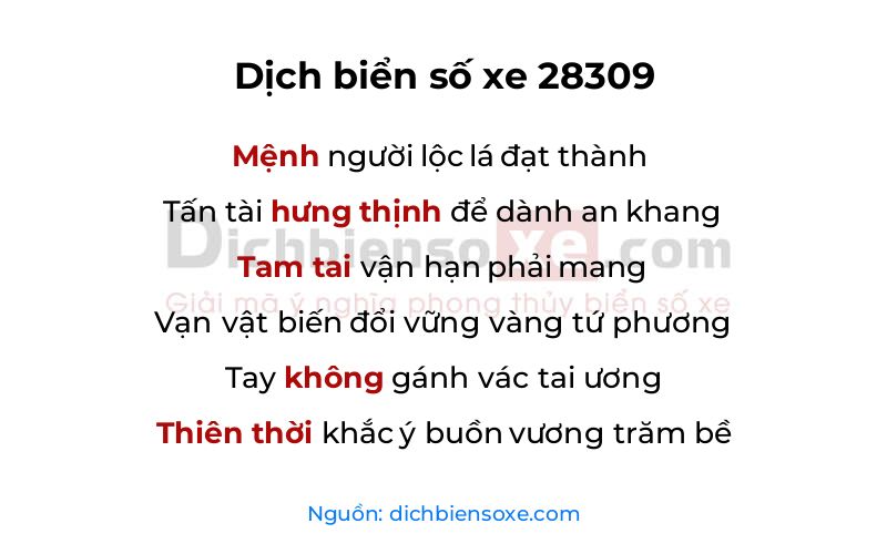 Dịch thơ biển số 28309