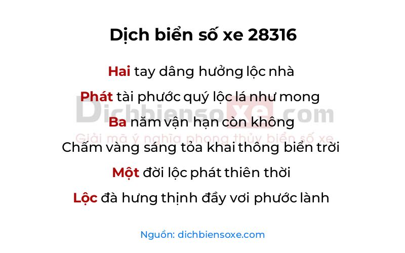 Dịch thơ biển số 28316