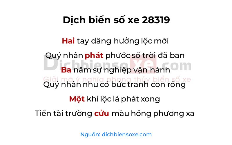 Dịch thơ biển số 28319