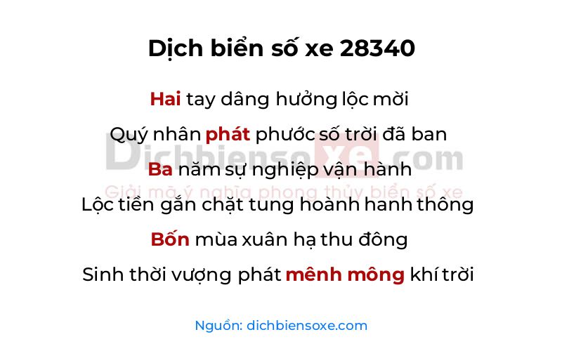 Dịch thơ biển số 28340
