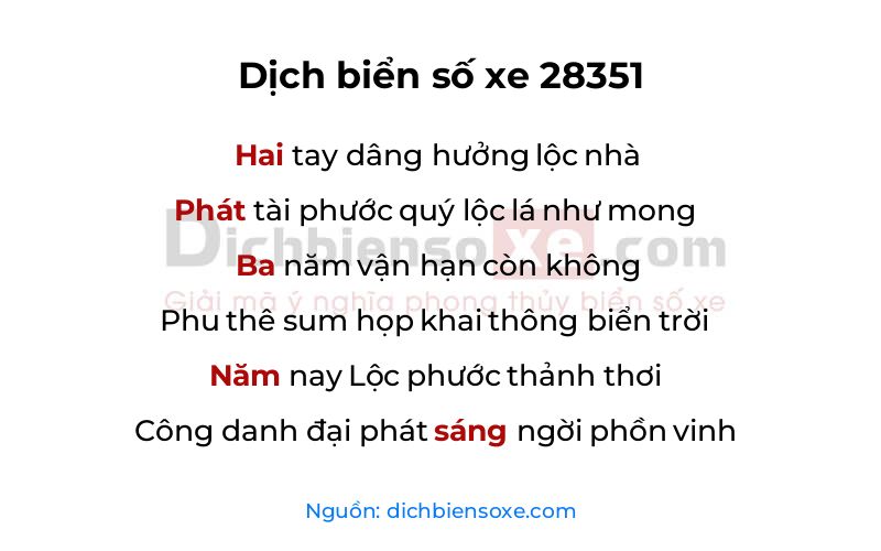 Dịch thơ biển số 28351