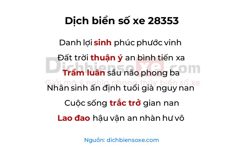 Dịch thơ biển số 28353
