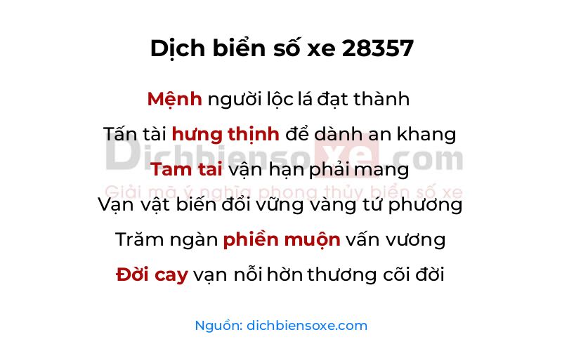 Dịch thơ biển số 28357