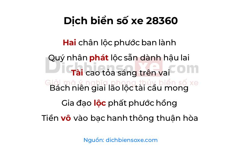 Dịch thơ biển số 28360