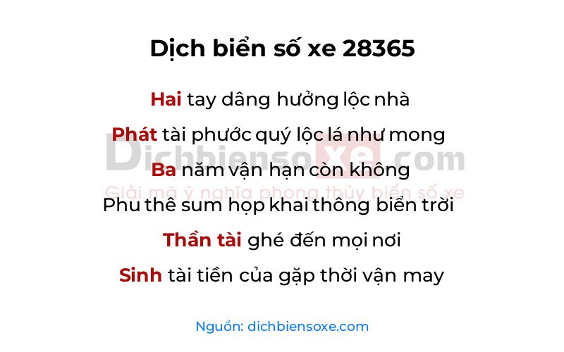 Dịch thơ biển số 28365