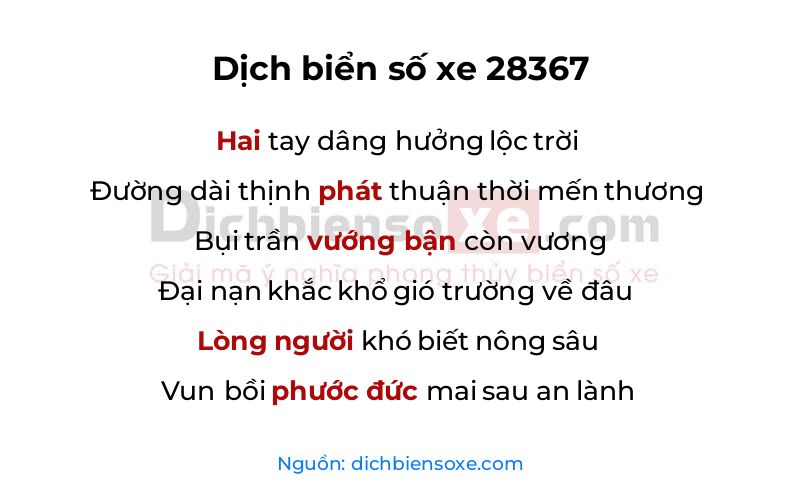 Dịch thơ biển số 28367
