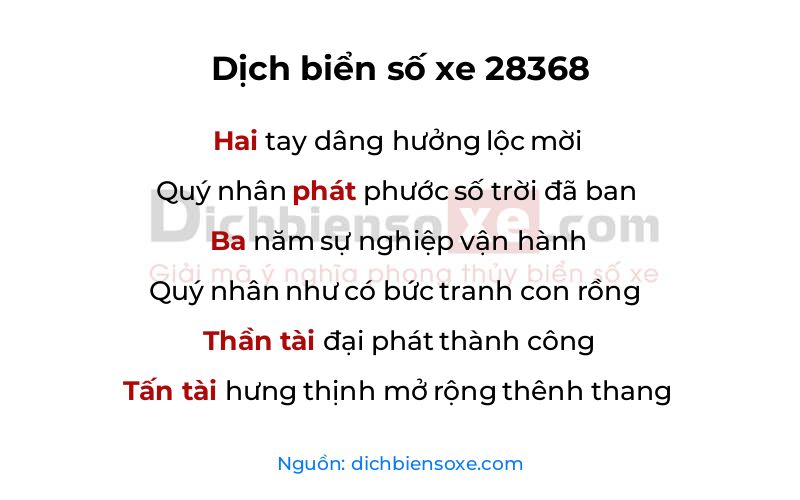 Dịch thơ biển số 28368