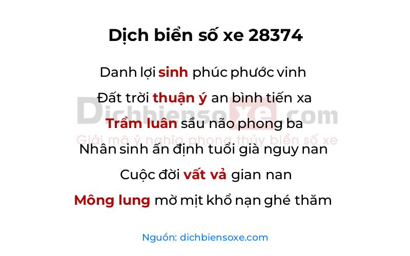 Dịch thơ biển số 28374