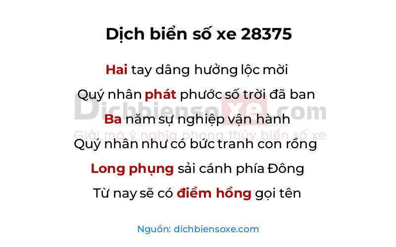 Dịch thơ biển số 28375