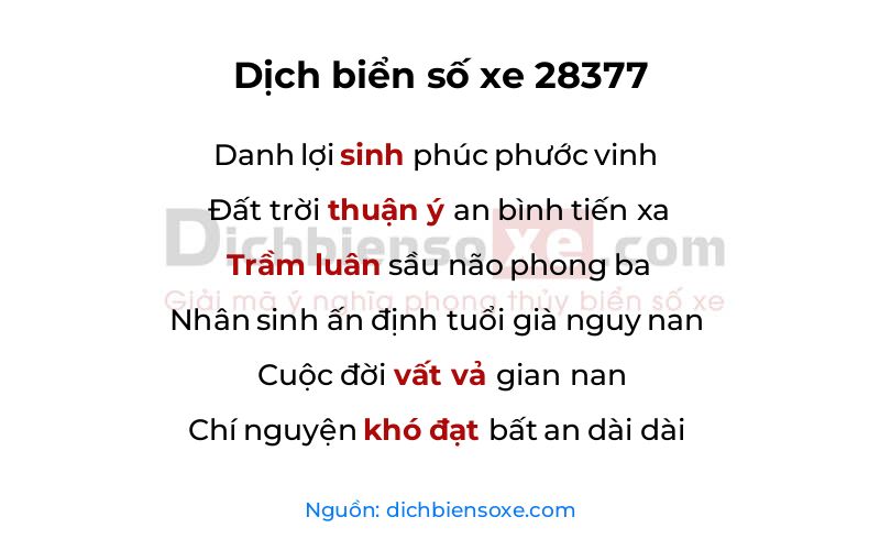 Dịch thơ biển số 28377