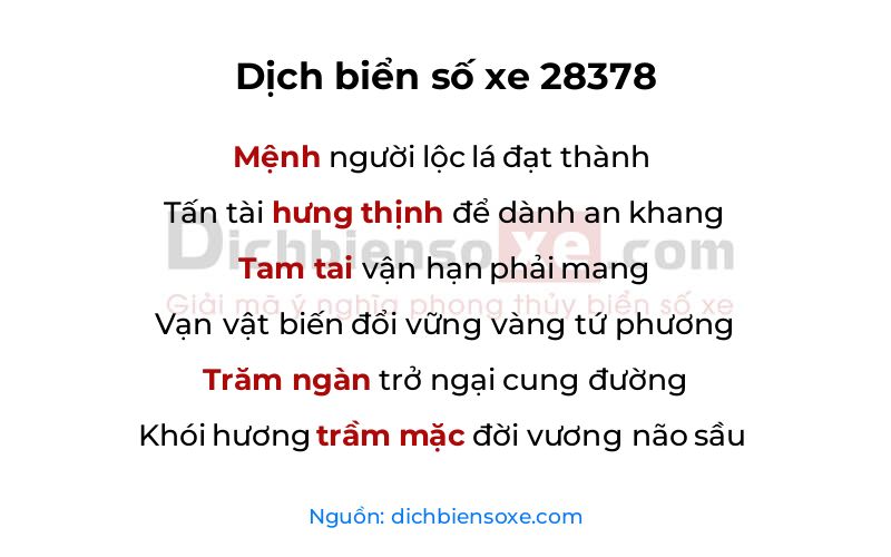 Dịch thơ biển số 28378