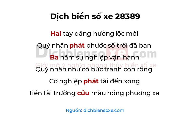 Dịch thơ biển số 28389