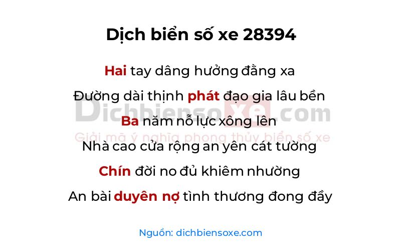 Dịch thơ biển số 28394