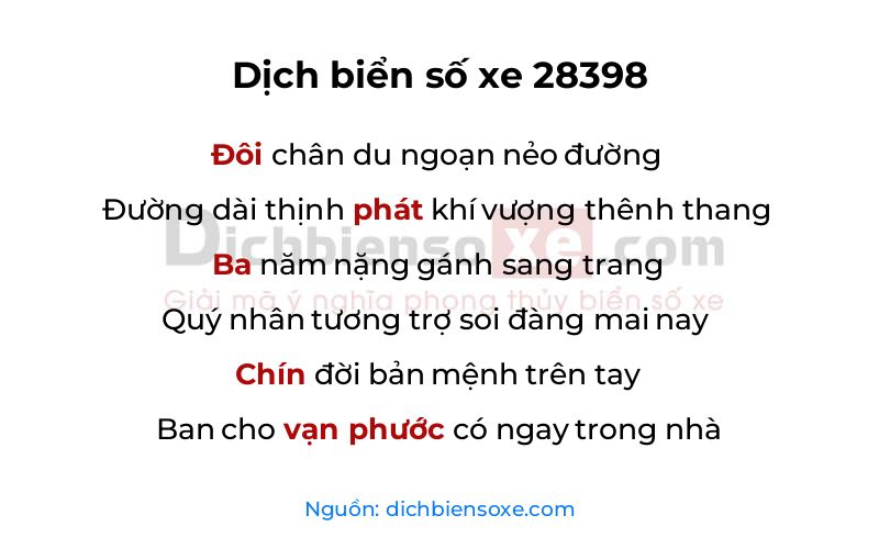 Dịch thơ biển số 28398