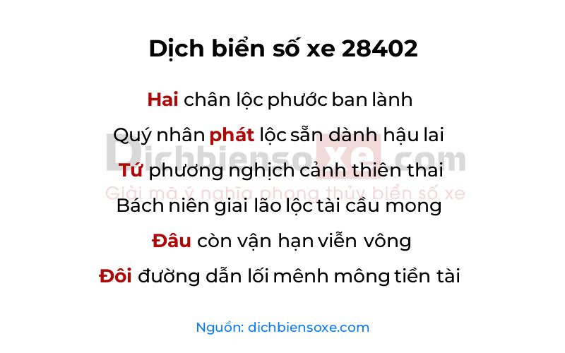 Dịch thơ biển số 28402