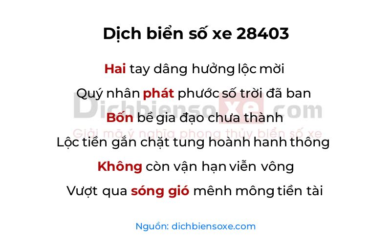 Dịch thơ biển số 28403