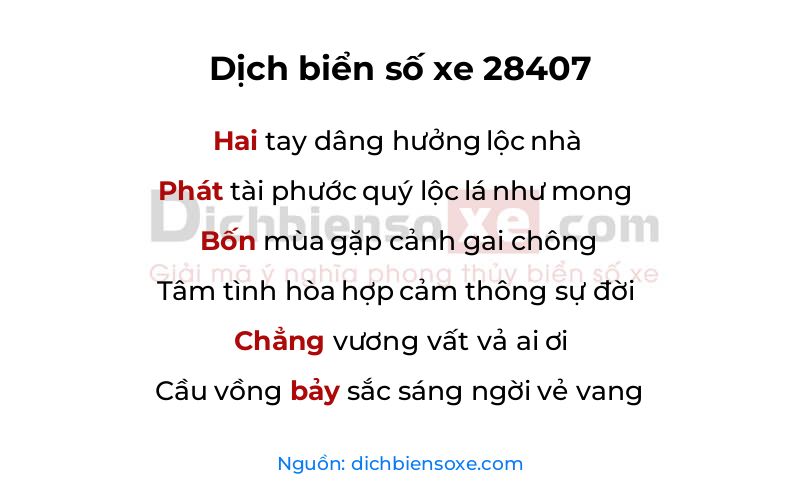 Dịch thơ biển số 28407