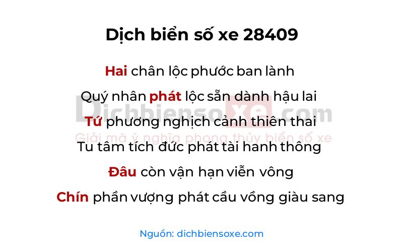 Dịch thơ biển số 28409