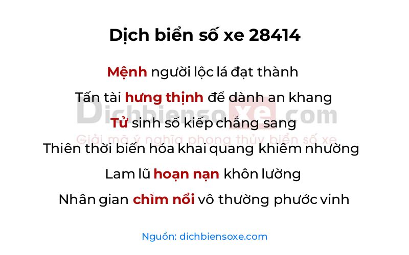 Dịch thơ biển số 28414