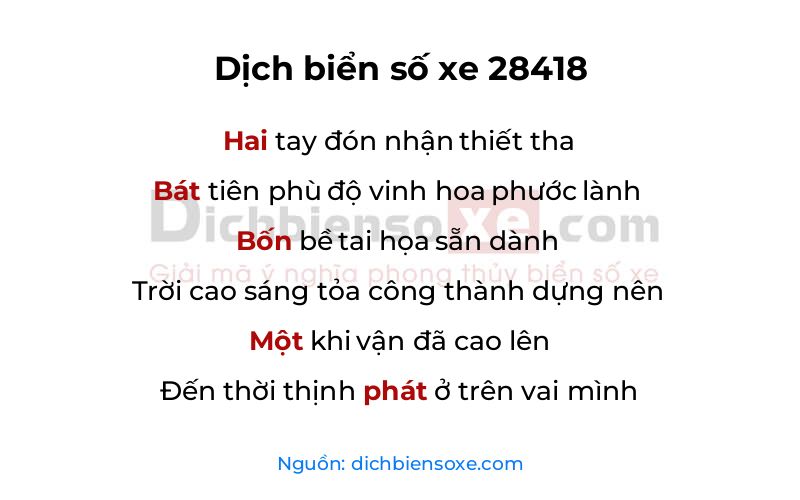 Dịch thơ biển số 28418