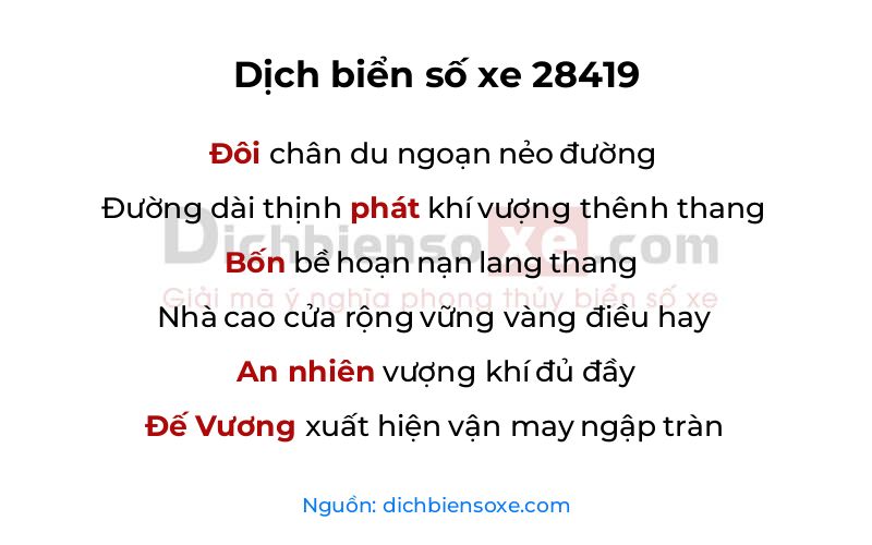 Dịch thơ biển số 28419
