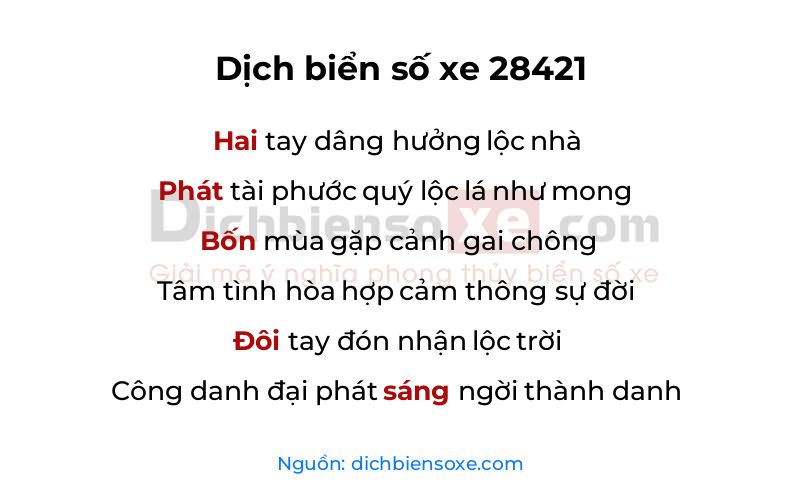 Dịch thơ biển số 28421