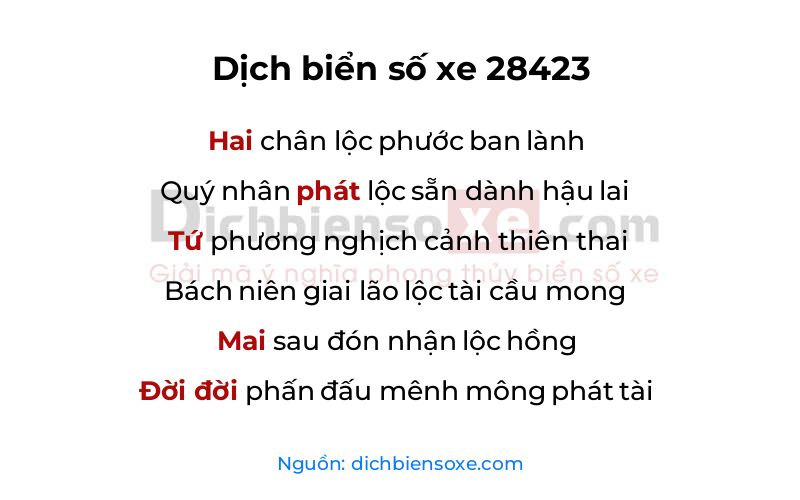 Dịch thơ biển số 28423